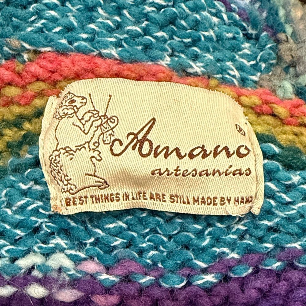 Amano Artisan Handmade Colorful Stripe Hooded Boho Fringe Retro Cardigan Sweater - Picture 12 of 12